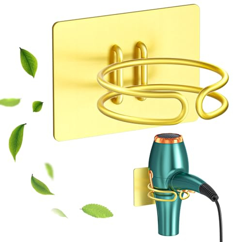 LOXSUN Föhn Halterung, Fönhalter Ohne Bohren, Edelstahl Föhnhalter Wand, Halterung für Fön Aufbewahrung Haartrocknerhalter, Fönhalterung Selbstklebend Föhnhalterungen für Bad (Gold)