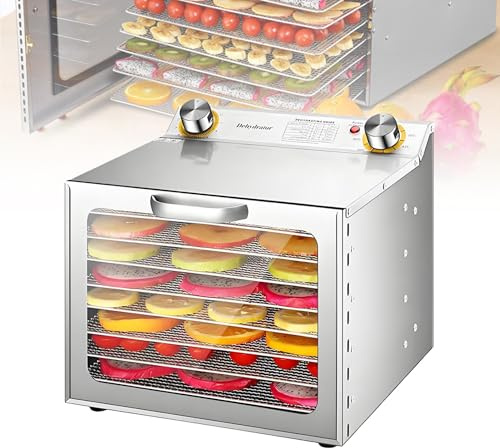 EpyGnom Essiccatore Alimentare Acciaio Inox con 0-12H Timer 30-90°C Temperatura Regolabile 400W/800W Disidratatore di Frutta e Verdura Liofilizzatore Vassoi Lavabili in Lavastoviglie 8-Layer