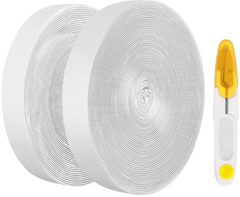 Somiara Hook and Loop Tape Strong,20 mm x 10 m, Heavy Duty Double Sided Sticky Tape, Self Adhesive Sticky Back Fastening Tape for Home, Office, DIY (White)