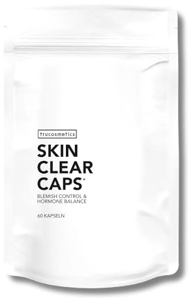 trucosmetics SKIN CLEAR CAPS – Nahrungsergänzung für Haut, Hormone & Darm | Mit Zink, Reishi, Pro- & Präbiotika für ein klares Hautbild – gegen Hautunreinheiten & hormonelle Akne – 60 vegane Kapseln