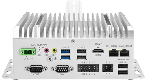 CWWK Mini PC Fanless, Computadora Mini Industrial, CPU J6412, 2 x COM RS232/RS485/RS422, PC Micro Empotrable en Riel DIN, 2 x LAN Gigabit, 8GB RAM 256GB SSD, GPIO, SIM,9-36V