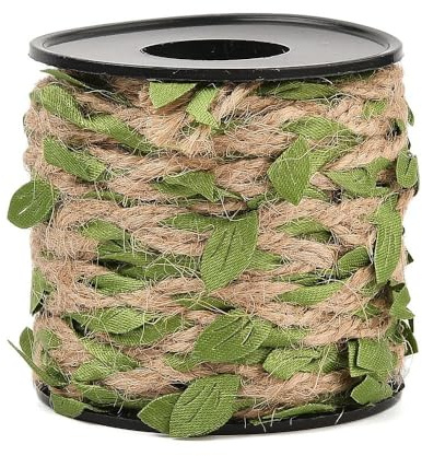 DanLingJewelry 10m/Roll Green Leaves Braided Jute String Olive Drab Leaf Twine String Ribbon with Spool for Wedding Home Garden Decoration Crafting