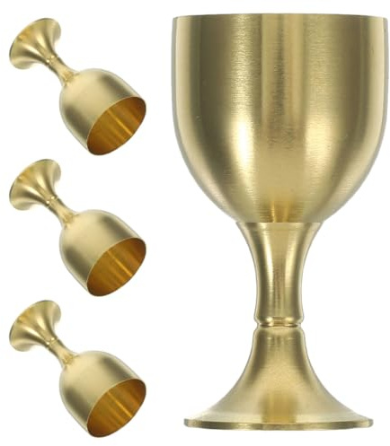 Veemoon Ensemble de 4 Calices Décoratifs en Laiton Massif Petites Coupes Vintage Dorées Hauteur 55 CM Largeur 3 CM Gobelets Portables pour Communion Réception et Décoration D’Autel