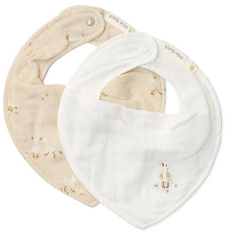 Little Dutch Lätzchen Bandana Dreieckstuch Halstuch Baby Kleinkind 2er Set - Little Goose - Newborn Naturals beige/weiß