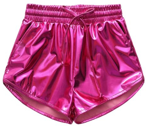 Generisch Pantalon d'entraînement d'été pour enfants (garçons et filles), pantalon de danse en cuir, pantalon trois-quarts, short de danse moderne, taille recommandée (110-150 cm)., Rose, 140