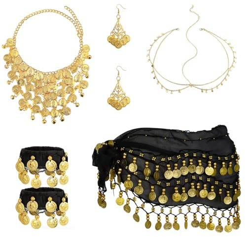 Sciarpa All'anca di Danza del Ventre,7 Pezzi Cintura di Danza del Ventre da Donna,Cintura Danza del Ventre,Cintura Sciarpe di Danza del Ventre,per Carnevale,Carnevali e Feste a Tema,Halloween