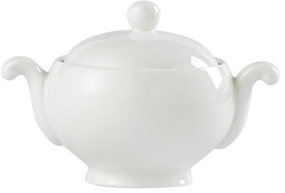 XYUERU Soupière en porcelaine avec couvercle et louche, bol de service classique à Double oreille for soupes, en porcelaine fine(White)