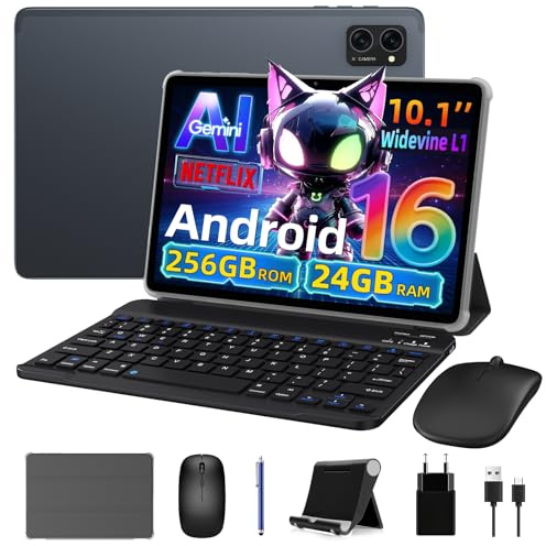 VekfulPC T20 Android 16 Tablet, 24GB RAM 256GB/2TB, Tablet with Keyboard | 10 Inch Tablet, 5 Year Warranty, Gemini AI 3.5, T606 Octa-Core, GPS, Widevine L1, for Work, Gaming & Study, Gray
