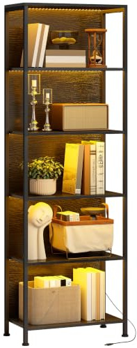 HOMCOM Bücherregal 5 Ebenen LED-Beleuchtung 60 x 30 x 179 cm Schwarz | Standregal, 7 Lichtfarben, Aufbewahrungsregal, Stahlrahmen, Regal, Wohnzimmer, Home Office, Schlafzimmer
