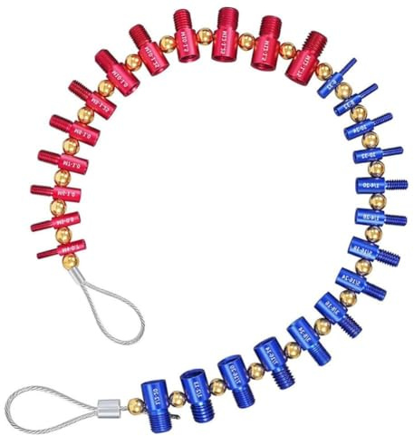 Juego de 26 medidores de rosca de tuerca y perno con bucle de alambre desmontable, calibres de aluminio impreso de doble cara para una identificación rápida de roscas (14 para Imperial (dorado)
