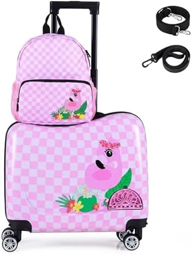 FANTASK 2-TLG. Kinderkoffer Set 12+18, Kindertrolley mit Rollen & wasserdichter Hartschale, Kindergepäck mit Tragegurt, Seil & Fußstützen, Rollkoffer für Jungen & Mädchen