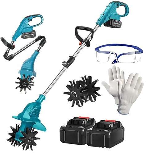 Motoazada Eléctrica Inalámbrica 20v Ampliable con 2 Baterías De 4,0ah, Ancho De 30cm Y Profundidad De 22cm, 4 Cuchillas De Acero, 270 RPM, para Huertos Y Jardines