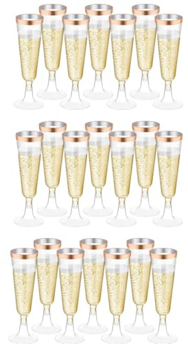 Flute da champagne in plastica, bicchieri da prosecco in plastica da 24 pezzi da 160 ml, con bicchieri da champagne riutilizzabili con bordo oro rosa, per matrimoni, compleanni, feste, prosecco
