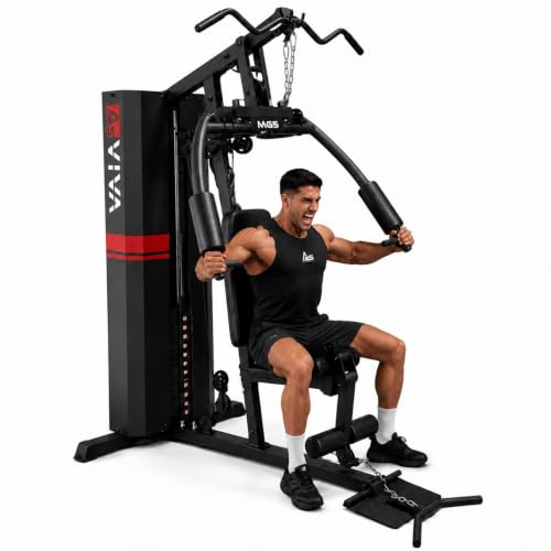AsVIVA MG5 Pro Kraftstation – Home Gym Multigym mit 73 kg Gewichtsblock, Kabelzugstation, Latzugstation, Butterfly, Beintraining, Ganzkörpertrainer bis 150 kg