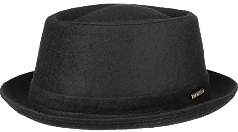 Stetson Wool Pork Pie Hut Herren Damen Made in Italy Fedora mit Schurwolle Baumwollfutter Krempe Herbst Winter schwarz 58 cm