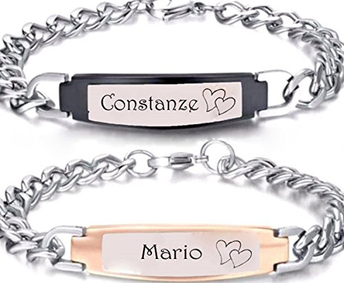 aplusashop Elegante ID Edelstahl Armbänder Partnerarmbänder mit Gravur nach Wunsch mit Box