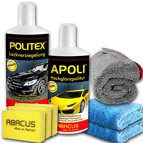 ABACUS® Autopolitur Set für für Frühjahr & Herbst - Hochglanzpolitur, Lackversiegelung mit Schwämmen & Tüchern (7355)