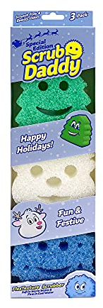 Scrub Daddy Sponge Set - Holiday Shapes - Non Scratch Scrubbers for Dishes and Home, Odor Resistant, Temperature Controlled, Soft in Warm Water, Firm in Cold, Deep Cleaning, (3 Count (Pack of 1))