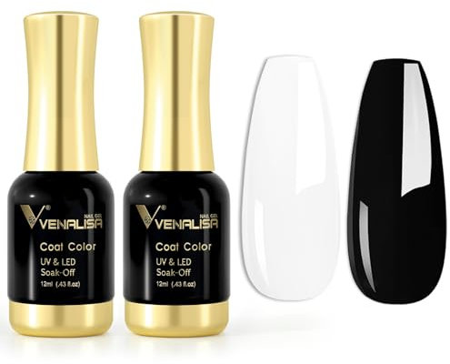 VENALISA Gel Nail Polish, 12ml white black Color Soak Off UV LED Nail Gel Polish Nail Art Starter Manicure Salon DIY at Home, 0.43 OZ (11120)
