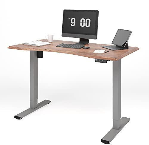 FLEXISPOT Höhenverstellbarer Elektrisch höhenverstellbarer Schreibtisch, mit Memory-Steuerung und Softstart/-Stop (Silber+Eiche 1 Motor 2-teilige Beine)