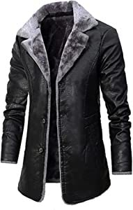 Glenmi Leder Trucker Jacke Kunstpelz Gefüttert Sherpa For Herren Dicker Warmer Parka Lammfell Mantel Winterjacke (Color : Black, Size : XXL)