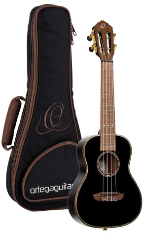 Ortega Guitars Konzert Ukulele Akustisch – Onyx Series – Inklusive Gigbag – Fichte, Mahagoni, Schwarz (RUOX-CC)