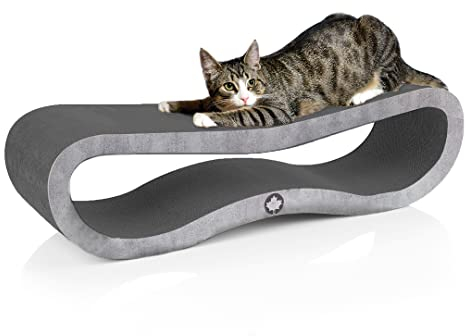 CanadianCat Company | Orbit 2.0 Kratzbrett - Black Edition - betonoptik | Kratzpappe Katzen Lounge in schwarz | ca. 84 x 24 x 23 cm