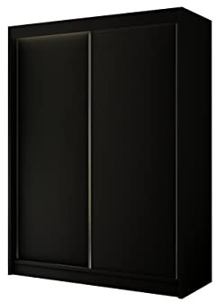 FEDVE Kleiderschrank 215x120x61 Schwarz – Care – Stabiles Garderobenschrank – Schlafzimmerschrank mit Garderobenstange – Geräumig Schwebetürenschrank - Wohnzimmer Schrank Modern
