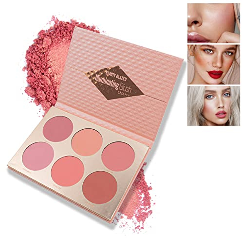 Multicolour Lasting Brightening Glow Blush Powder 3 In 1 Blush Highlighter Eyeshadow Makeup Sweat-Resistant Non-Greasy Shimmery Matte 6 Colors Natural Blusher Palette # A