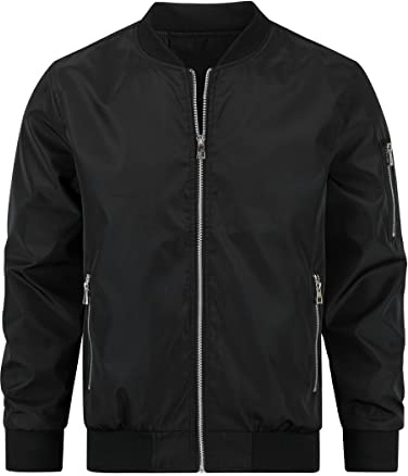 YOUTHUP Herren Jacke Leichte Übergangsjacke mit Ärmeltasche Sommerjacke Regular Fit Freizeit Bomberjacke, Schwarz, 4XL