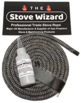 The Stove Wizard Black Stove Rope Kit 12mm x 2.5m Long with Large 50ml Super Seal Adhesive Flues Glass Door Seals Wood Burning Replacement Made In The UK