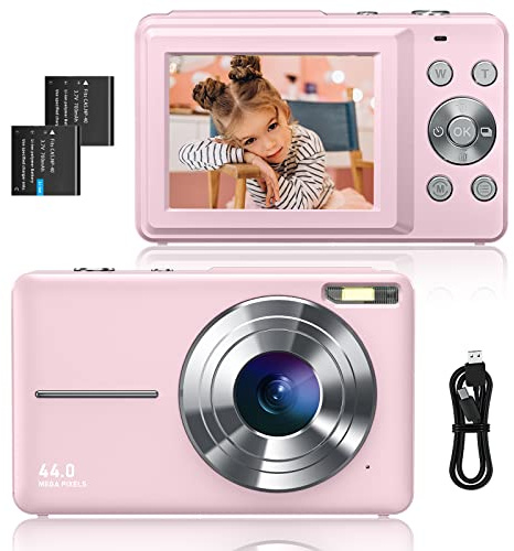 Sevenat Appareil Photo Numérique, FHD 1080P 44 MP Zoom Numérique 16X, Caméra Digital Compact avec Détection de Visage pour Les Enfants, Débutants, Étudiants