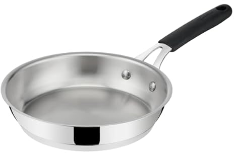 Lagostina Tempra Acciaio Padella Ø 20 cm in Acciaio Inox 18/10 con Fondo Lagotherm e Manico Ergonomico in Silicone, Padella per Induzione, Gas e Forno