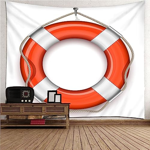 Banemi Funny Tapestry, Wandbehang Outdoor Orangeweiß Polyester Rettungsring Wandteppich Deko Wand Wohnzimmer 260x240cm
