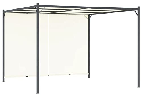 Homgoday Gartenpergola mit Ausziehbarem Dach Pavillon Sonnenschutz Terrassenüberdachung Gartenzelt Terrassendach Gartenpavillon für Garten Terrasse Cremeweiß 3x3 m Stahl