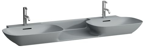 LAUFEN INO Doppelwaschtisch, ohne Hahnloch, ohne Überlauf, 1420x450mm, H8143047581121, Farbe: Graphit matt