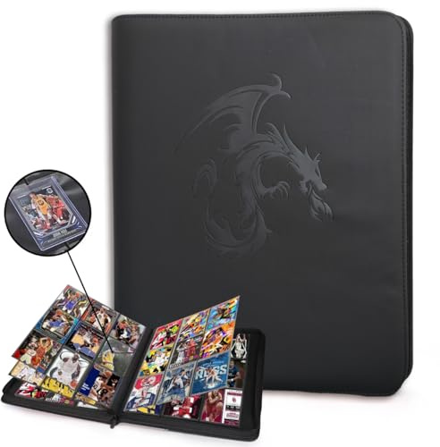 DCY BLUE Carpeta portafolios con 9 bolsillos para 360 sobrecargadores, álbum de tarjetas para MTG, Yugioh, TCG y tarjetas deportivas, 7,6 x 10,1 cm, color negro