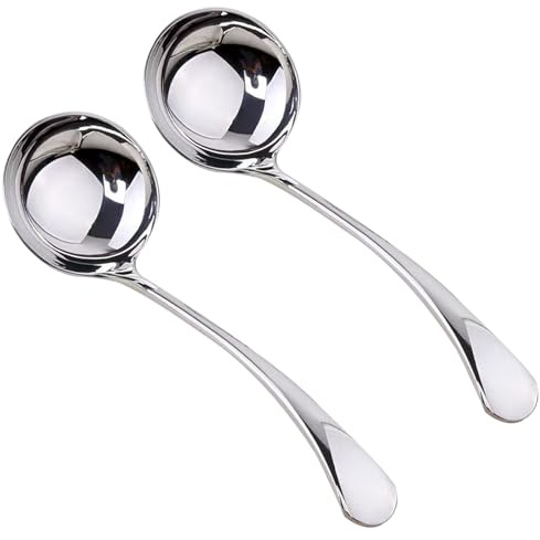 ZDFQly Small Ladle, Gravy Ladle, 7.9 Inch Sauce Ladles, 18/10 Stainless Steel Small Gravy Soup Spoon for Spooning Gravies or Sauces, Set of 2(Silver）