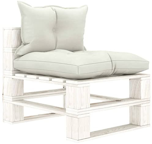 Rantry Garten-Paletten-Mittelsofa mit Beigen Kissen Palettensofa Sofa Lounge Modular Sofa Gartensofa Gartenmöbel Palettenmöbel Einzelsofa Möbel Holz