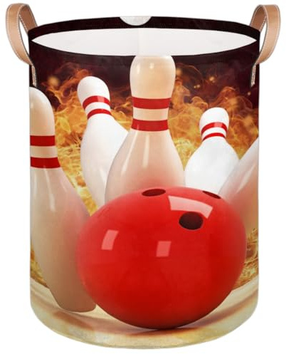 Bowling Fire Round Laundry Basket with Handles 70L Large Laundry Hamper Collapsible Polyester Dirty Clothes Storage Bucket Tall Organizer Basket for Nursery Bathroom Decor