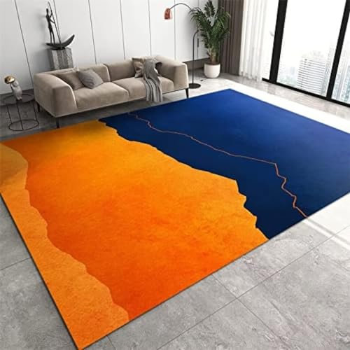 QGYFRE Büroteppich Antirutsch Für Teppich orange Farbe 100x160CM Teppiche Wohnzimmer Flur läufer Abstrakter Blauer farbechter Schlafzimmerteppich
