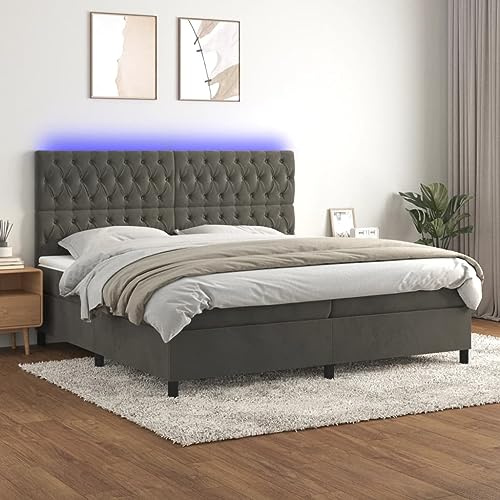 ZQQLVOO Bed Frame Lattenrost Palettenbett Bodenbett Boxspringbett mit Matratze & LED Dunkelgrau 200x200 cm Samt