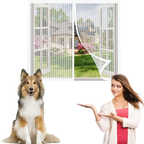 Premium Slim Fliegengitter 80 x 210 cm Ohne Bohren Fliegenschutz Vorhang Luft Kann Frei Strömen für Windows/Wohnzimmer Fenstern, Weiß