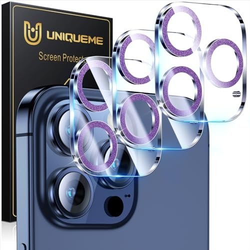 UniqueMe for 3 Pack iPhone 15 Pro/iPhone 15 Pro Max Camera Lens Protector, [Drop Protection] [Case Friendly] 9H Tempered Glass Camera Cover Screen [Update New Version] - Glitter Rose pink
