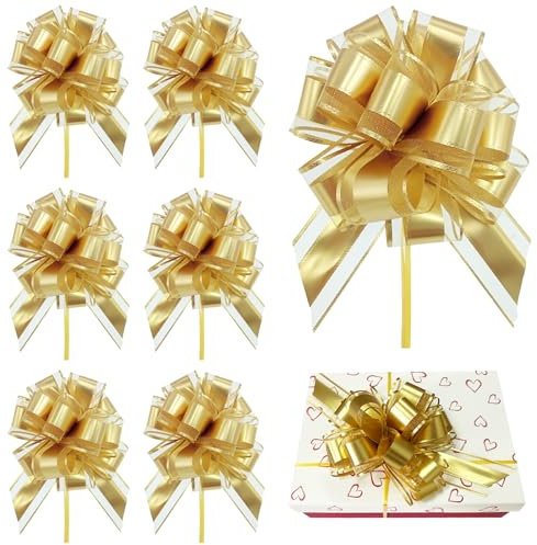Yoolhamy Große Schleifen zum Verpacken von Geschenken, 15,2 cm, goldfarben, Geschenkpapier für Körbe, Hochzeit, Valentinstag, Weihnachten, Geburtstag, Dekoration, Ziehschleife, 8 Stück