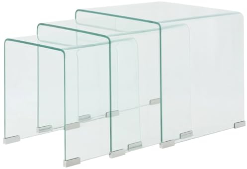 Chaduof Dreiteiliges Satztisch-Set, Beistelltisch, Kleiner Tisch, Coffee Table, Sofatisch, Couchtisch, Wohnzimmer Tisch Für Couch, aus gehärtetem Glas Transparent