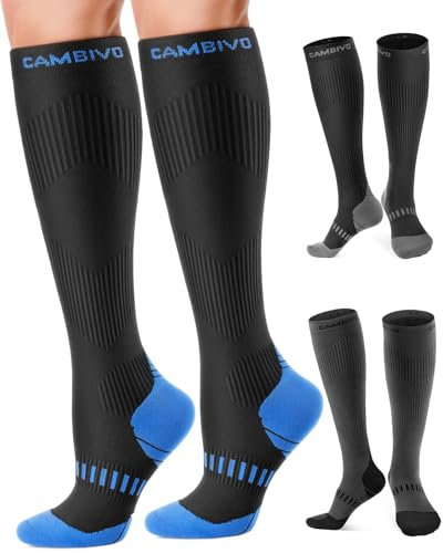 CAMBIVO Calze Compressione Graduata Donna Uomo 2 Paia, Calze Antitrombo 20-30mmHg, Calze Elastiche a Compressione, Gambaletti Compressione, Calze Contenitive per Vene Varicose, Aereo, Sport, Corsa