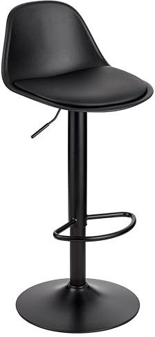 Baroni Home Taburete de Bar Giratorio, Taburete Alto con Altura Ajustable, con Respaldo y Reposapies, Fondo antiarañazos, Comedor, Restaurante, Bar, Negro, 1 Unidad, 39x44x82-104 cm