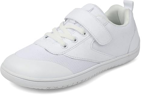 SECHRITE Barn breda barfotaskor barfota sneakers för pojkar flickor minimalistiska ventilerande löparskor promenadsport skor storlek 25–37, Vit, 34 EU bred