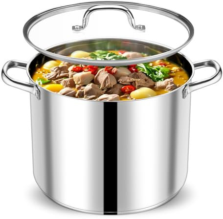 P&P CHEF 20 QT Stock Pot with Lid, Stainless Steel Large Cooking Pot, Soup Canning Stockpot for Stewing Simmering, Tri-ply Bottom for All Stoves, Heavy-Duty &Dishwasher Safe & Food-Grade